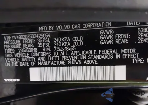 2013 Volvo Xc60 T6 from USA, damaged, VIN YV4902DZ5D2425054